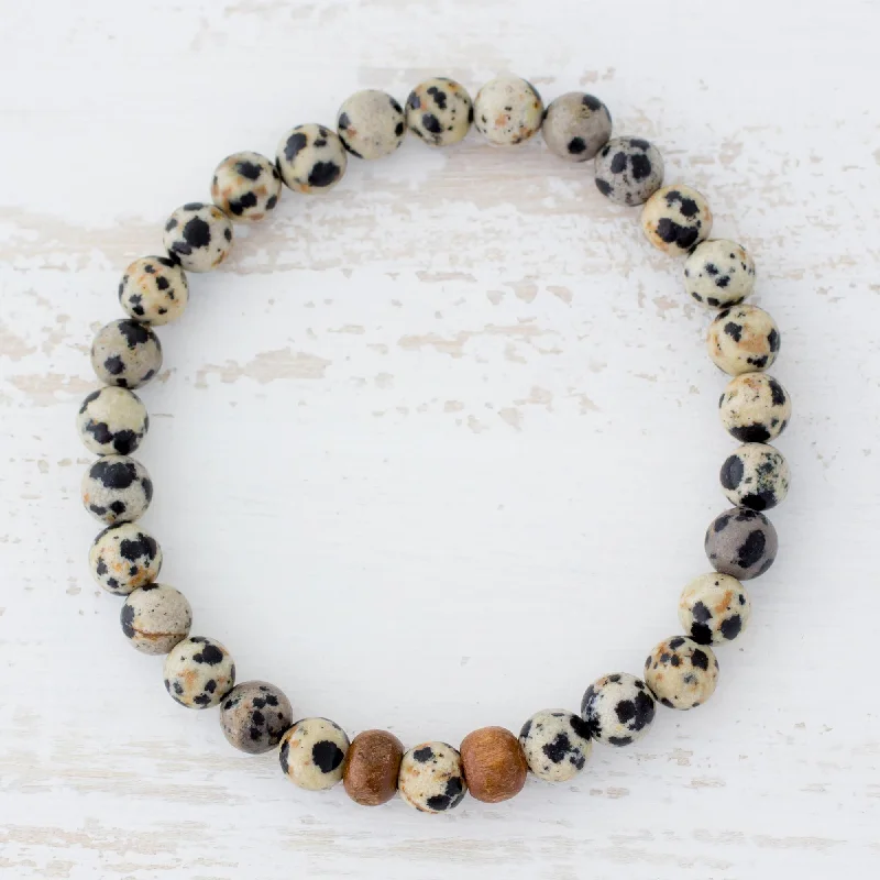 Discounted Luxury Jewelry – Shine Without The Splurge Natural Polka Dots Dalmatian Jasper Beaded Stretch Bracelet from Guatemala Discounted Luxury Jewelry – Shine Without The Splurge Natural Polka Dots Dalmatian Jasper Beaded Stretch Bracelet from Guatemala