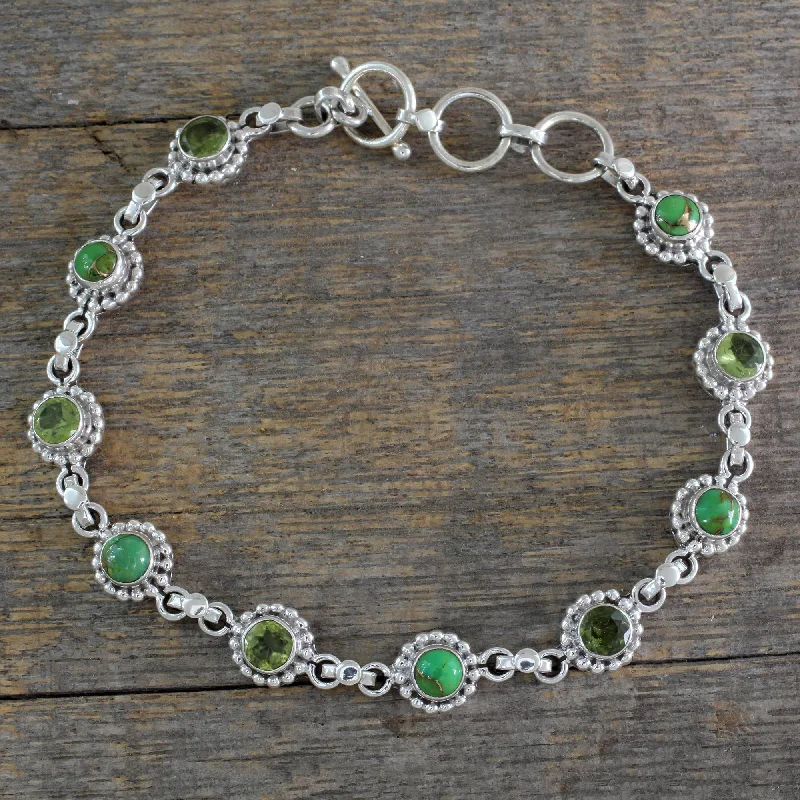Shop Dazzling Jewelry At The Best Prices Petite Flowers Sterling Silver Peridot and Composite Turquoise Bracelet Shop Dazzling Jewelry At The Best Prices Petite Flowers Sterling Silver Peridot and Composite Turquoise Bracelet