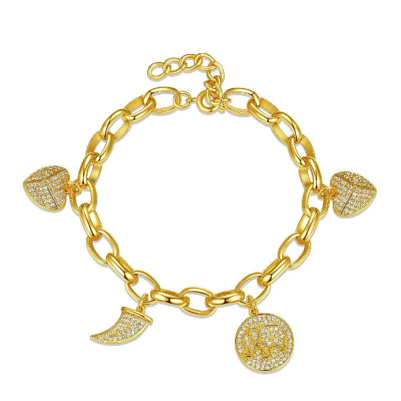 Timeless Elegance At Unbelievable Discounts Ra 14k Yellow Gold Plated With Diamond Cubic Zirconia Tusk, Elephant & Heart Dangle Charm Adjustable Bracelet Timeless Elegance At Unbelievable Discounts Ra 14k Yellow Gold Plated With Diamond Cubic Zirconia Tusk, Elephant & Heart Dangle Charm Adjustable Bracelet