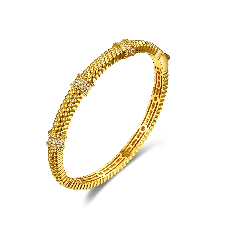 Celebrate Every Occasion With Sparkling Savings Rg 14k Gold Plated with Diamond Cubic Zirconia 3D Textured Bangle Bracelet Celebrate Every Occasion With Sparkling Savings Rg 14k Gold Plated with Diamond Cubic Zirconia 3D Textured Bangle Bracelet