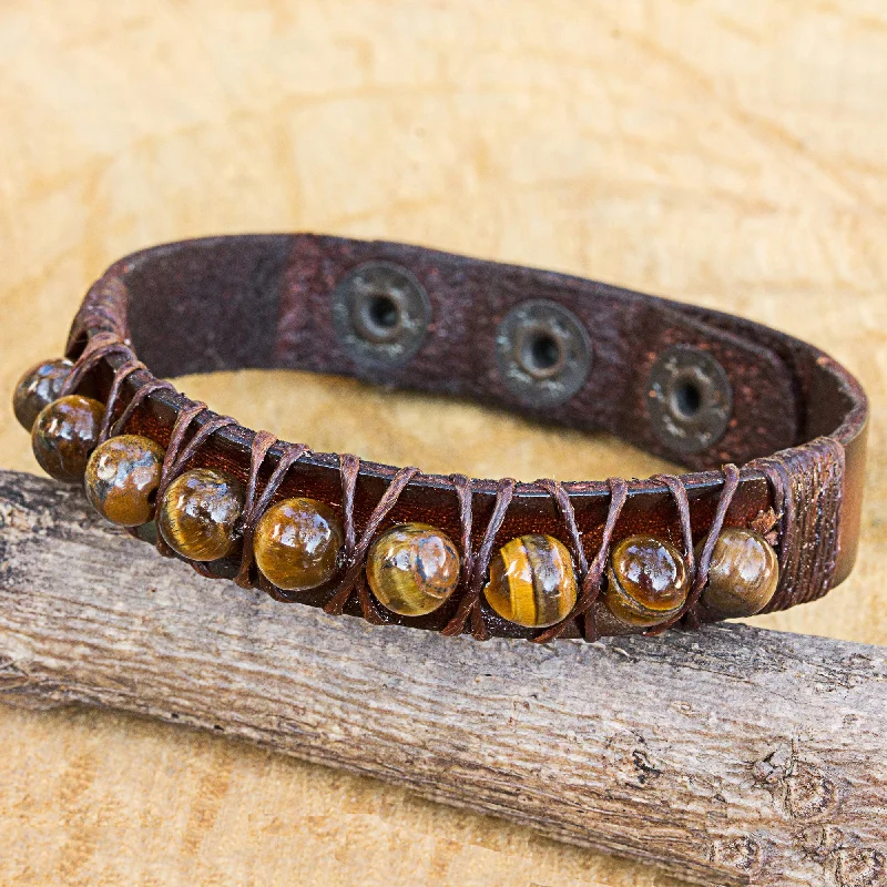 Exclusive Jewelry Bundles At Discounted Prices Rock Walk Handmade Tiger's Eye and Leather Band Bracelet from Thailand