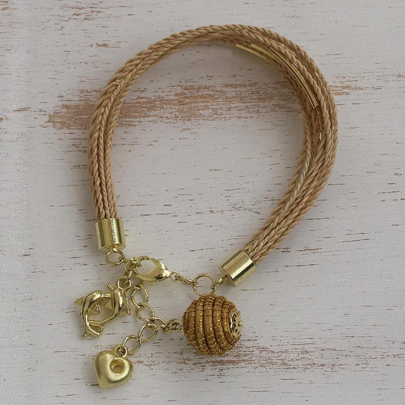 Elegant Jewelry, Affordable Luxury – Shop Now Romantic Dolphins Gold Accent Golden Grass Dolphin Charm Bracelet from Brazil Elegant Jewelry, Affordable Luxury – Shop Now Romantic Dolphins Gold Accent Golden Grass Dolphin Charm Bracelet from Brazil