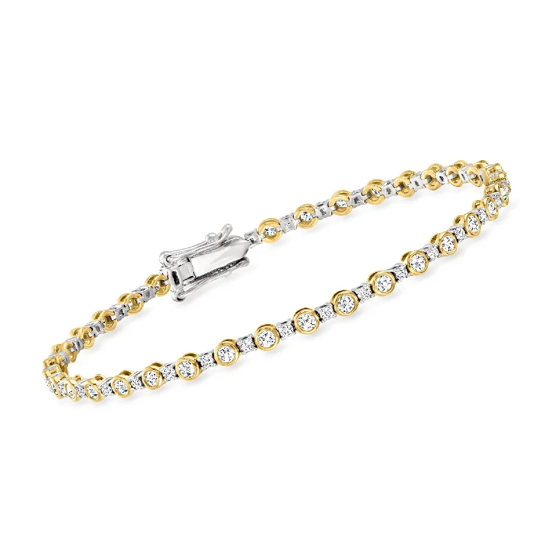 Unique Jewelry Designs Now At Discounted Rates Ross-Simons Bezel-Set Diamond Tennis Bracelet in 14kt 2-Tone Gold Unique Jewelry Designs Now At Discounted Rates Ross-Simons Bezel-Set Diamond Tennis Bracelet in 14kt 2-Tone Gold