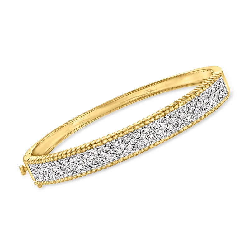 Exclusive Gemstone Jewelry At Special Prices Ross-Simons Diamond Beaded-Edge Bangle Bracelet in 18kt Gold Over Sterling Exclusive Gemstone Jewelry At Special Prices Ross-Simons Diamond Beaded-Edge Bangle Bracelet in 18kt Gold Over Sterling