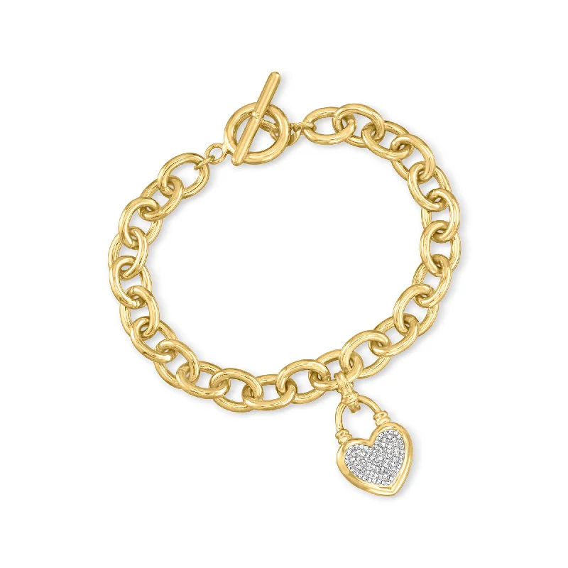 Shine Without Limits – Jewelry Sale Happening Now Ross-Simons Diamond Heart Lock Charm Toggle Bracelet in 18kt Gold Over Sterling Shine Without Limits – Jewelry Sale Happening Now Ross-Simons Diamond Heart Lock Charm Toggle Bracelet in 18kt Gold Over Sterling