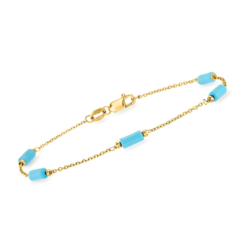 Dazzle With Discounts – Shop Jewelry On Sale Ross-Simons Italian Simulated Turquoise Bead Station Bracelet in 18kt Yellow Gold Dazzle With Discounts – Shop Jewelry On Sale Ross-Simons Italian Simulated Turquoise Bead Station Bracelet in 18kt Yellow Gold
