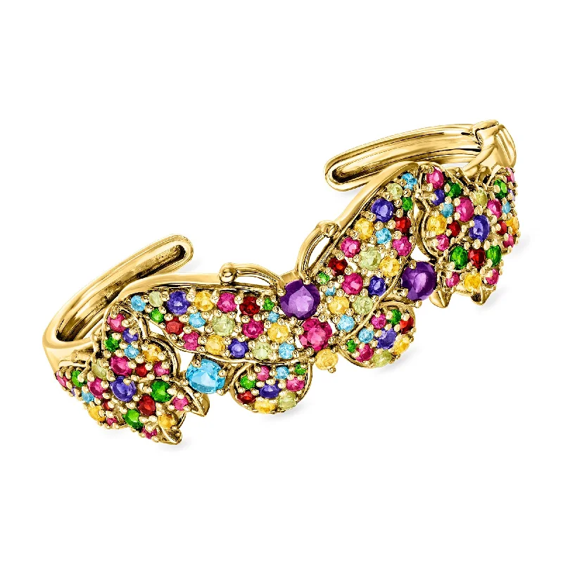 Upgrade Your Jewelry Collection For Less Ross-Simons Multi-Gemstone Butterfly Cuff Bracelet in 18kt Gold Over Sterling
