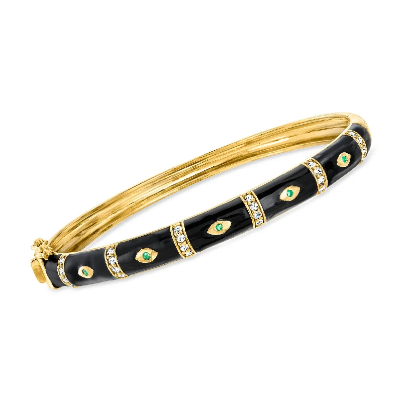 Elegant Jewelry Styles At Budget-Friendly Prices Ross-Simons White Topaz Evil Eye Bangle Bracelet With Emerald Accents and Black Enamel in 18kt Gold Over Sterling Elegant Jewelry Styles At Budget-Friendly Prices Ross-Simons White Topaz Evil Eye Bangle Bracelet With Emerald Accents and Black Enamel in 18kt Gold Over Sterling