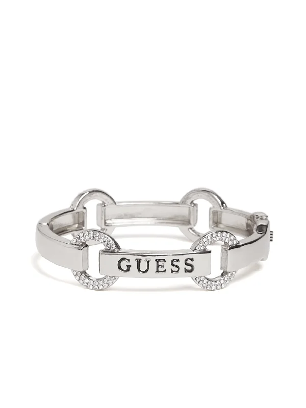Seasonal Jewelry Deals – Elevate Your Style Silver-Tone Rhinestone Logo Bangle Bracelet Seasonal Jewelry Deals – Elevate Your Style Silver-Tone Rhinestone Logo Bangle Bracelet