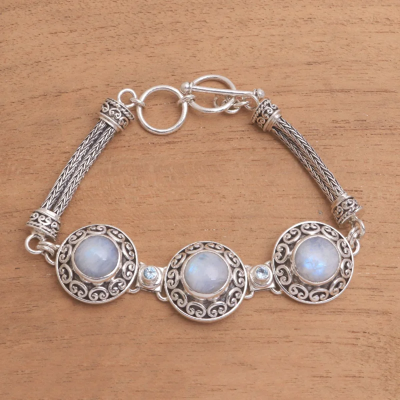 Seasonal Jewelry Sale – Upgrade Your Style Today Temple Roof Rainbow Moonstone and Blue Topaz Pendant Bracelet Seasonal Jewelry Sale – Upgrade Your Style Today Temple Roof Rainbow Moonstone and Blue Topaz Pendant Bracelet