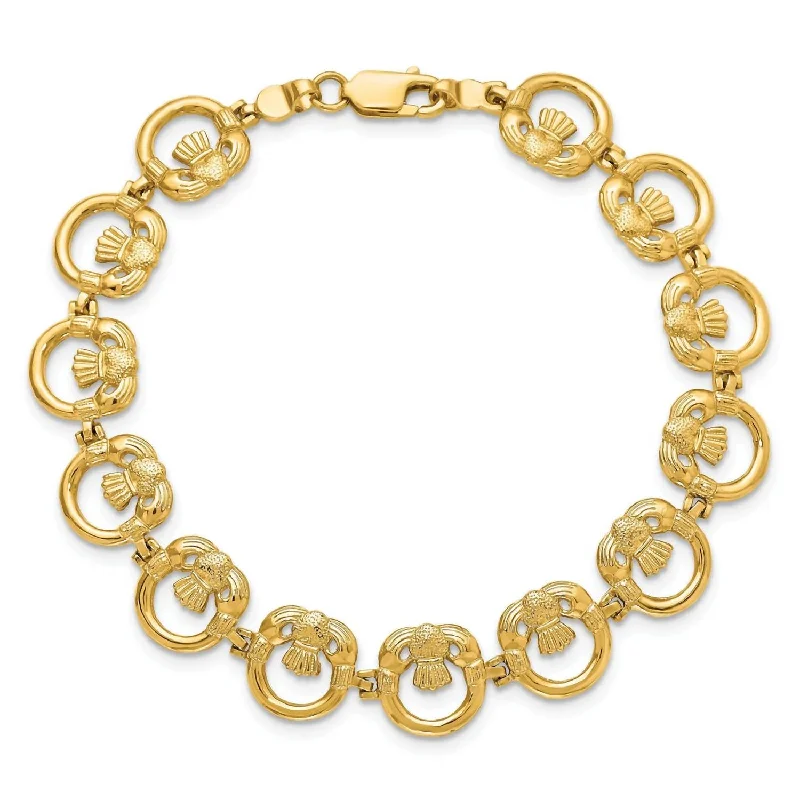 Get The Jewelry You Love At A Price You Love Women's Claddagh Circle Horizontal Link Bracelet In Yellow Gold Get The Jewelry You Love At A Price You Love Women's Claddagh Circle Horizontal Link Bracelet In Yellow Gold
