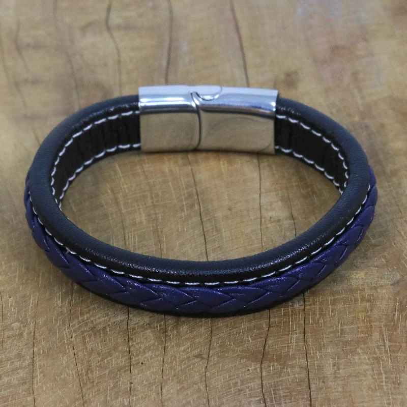 Limited-Stock Jewelry Sale – Once It's Gone, It's Gone Worldly Spirit in Blue Blue Braided Leather Wristband Bracelet from Thailand Limited-Stock Jewelry Sale – Once It's Gone, It's Gone Worldly Spirit in Blue Blue Braided Leather Wristband Bracelet from Thailand
