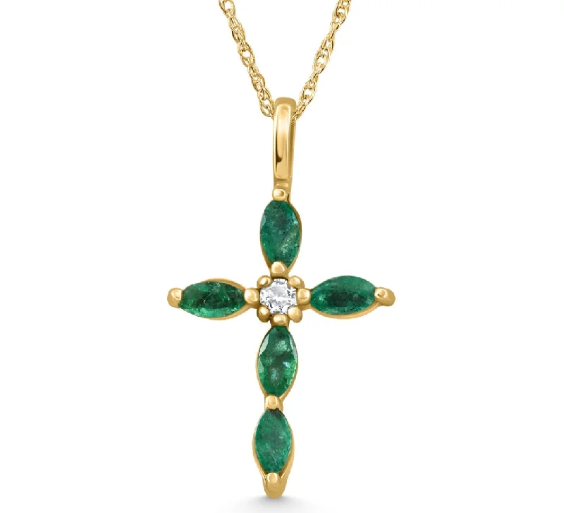The Perfect Jewelry Piece At The Perfect Price 1/2ct Emerald Marquise Diamond Necklace Cross Pendant 10K Yellow Gold 1" Tall The Perfect Jewelry Piece At The Perfect Price 1/2ct Emerald Marquise Diamond Necklace Cross Pendant 10K Yellow Gold 1" Tall