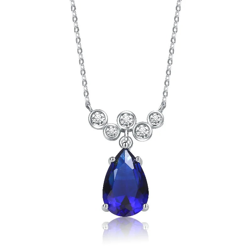Stunning Jewelry At Even More Stunning Prices 14k Gold Plated Sterling Silver With Blue Sapphire & Diamond Cubic Zirconia Bubble Chevron Raindrop Necklace Stunning Jewelry At Even More Stunning Prices 14k Gold Plated Sterling Silver With Blue Sapphire & Diamond Cubic Zirconia Bubble Chevron Raindrop Necklace