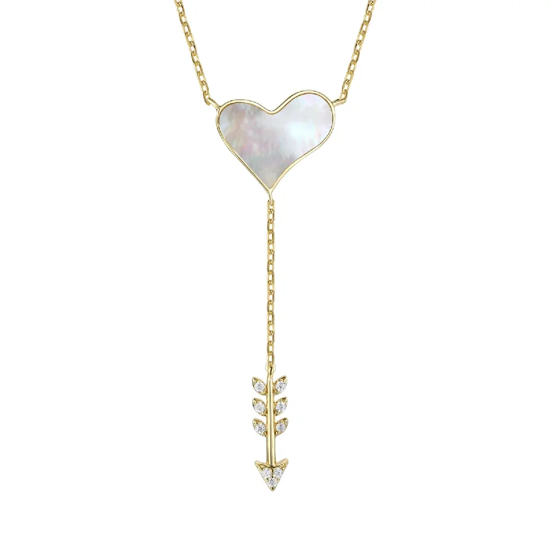 Huge Markdowns On Premium Jewelry Styles 14k Gold Plated Sterling Silver With Diamond Cubic Zirconia & Mother Of Pearl Cupid’s Arrow Heart Y-necklace Huge Markdowns On Premium Jewelry Styles 14k Gold Plated Sterling Silver With Diamond Cubic Zirconia & Mother Of Pearl Cupid’s Arrow Heart Y-necklace