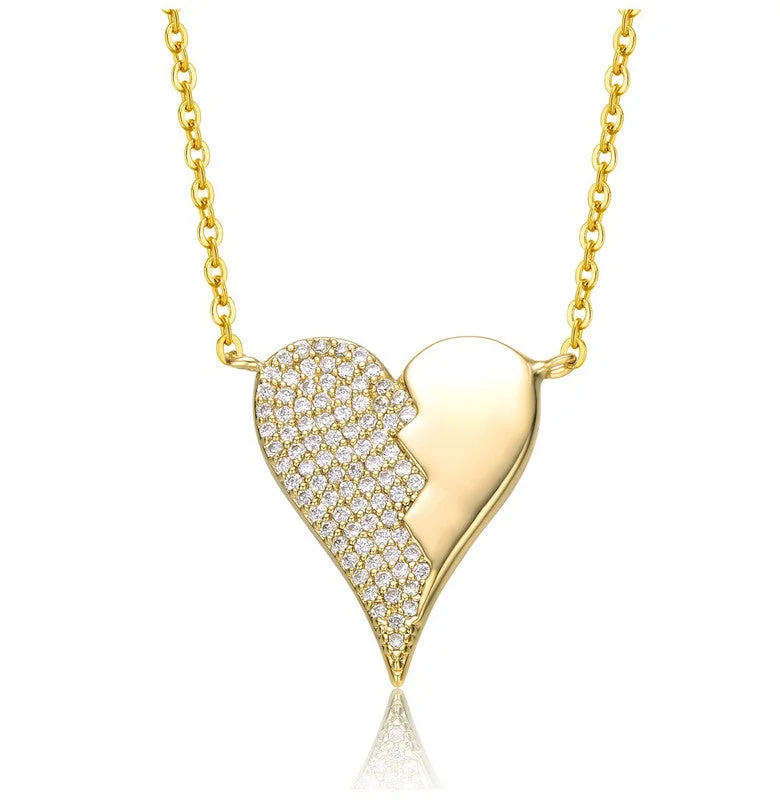 Trending Jewelry Now At Unbeatable Prices 14k Yellow Gold Plated with Cubic Zirconia Broken Cracked Zig-Zag Half & Half Stolen Heart Pendant Necklace Trending Jewelry Now At Unbeatable Prices 14k Yellow Gold Plated with Cubic Zirconia Broken Cracked Zig-Zag Half & Half Stolen Heart Pendant Necklace