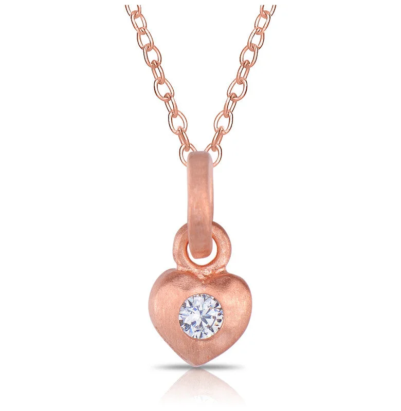 Luxury Handcrafted Jewelry For Elegant Looks C.z. Sterling Silver Rose Plated Brushed Heart Shape Drop Pendant Luxury Handcrafted Jewelry For Elegant Looks C.z. Sterling Silver Rose Plated Brushed Heart Shape Drop Pendant