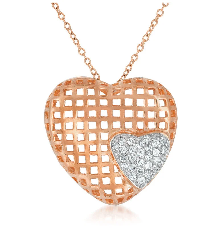Dazzle In Elegance With Our Biggest Jewelry Sale C.z. Sterling Silver Rose Plated Heart Shape Lace Pendant Dazzle In Elegance With Our Biggest Jewelry Sale C.z. Sterling Silver Rose Plated Heart Shape Lace Pendant