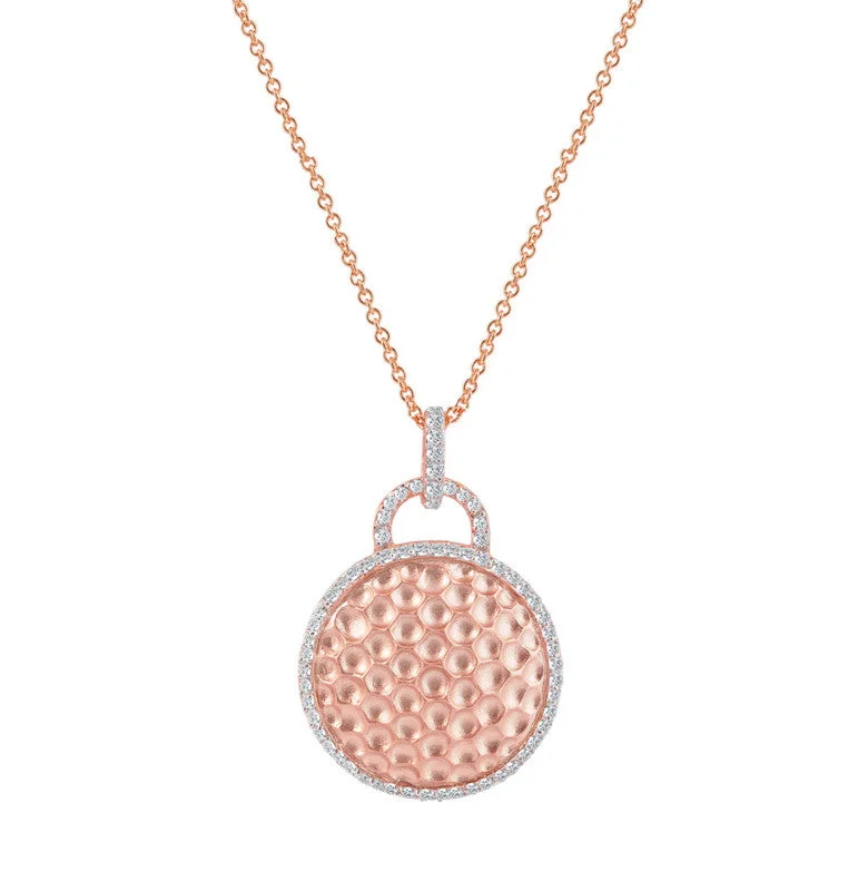 Get The Sparkle You Love At Prices You Adore C.z. Sterling Silver Rose Plated Round Hammered Drop Pendant Get The Sparkle You Love At Prices You Adore C.z. Sterling Silver Rose Plated Round Hammered Drop Pendant