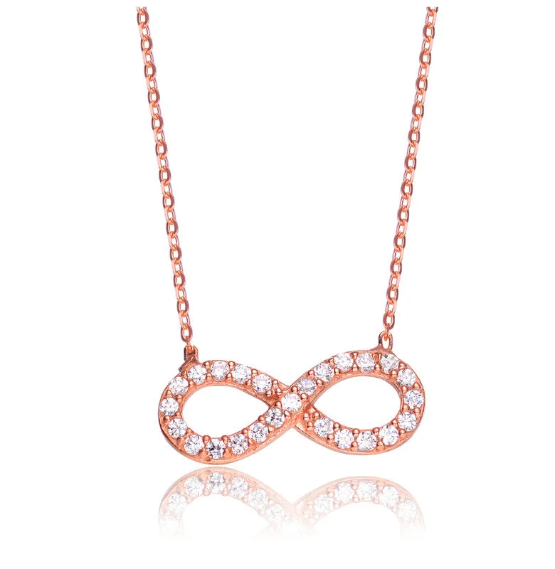 Everyday Jewelry Essentials Now On Sale GENEVIVE Sterling Silver Rose Gold Plated Cubic Zirconia Halo Infinity Neckalce Everyday Jewelry Essentials Now On Sale GENEVIVE Sterling Silver Rose Gold Plated Cubic Zirconia Halo Infinity Neckalce