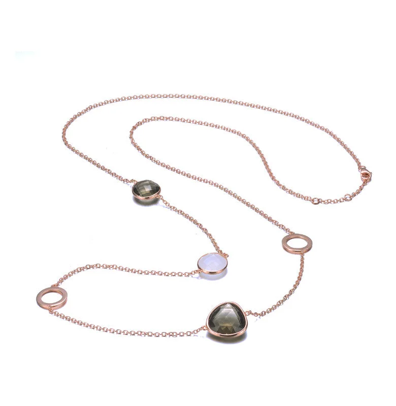 Affordable Glamour – Premium Jewelry For Less GENEVIVE Sterling Silver Rose Gold Plated Multi Colored Cubic Zirconia Station Necklace Affordable Glamour – Premium Jewelry For Less GENEVIVE Sterling Silver Rose Gold Plated Multi Colored Cubic Zirconia Station Necklace