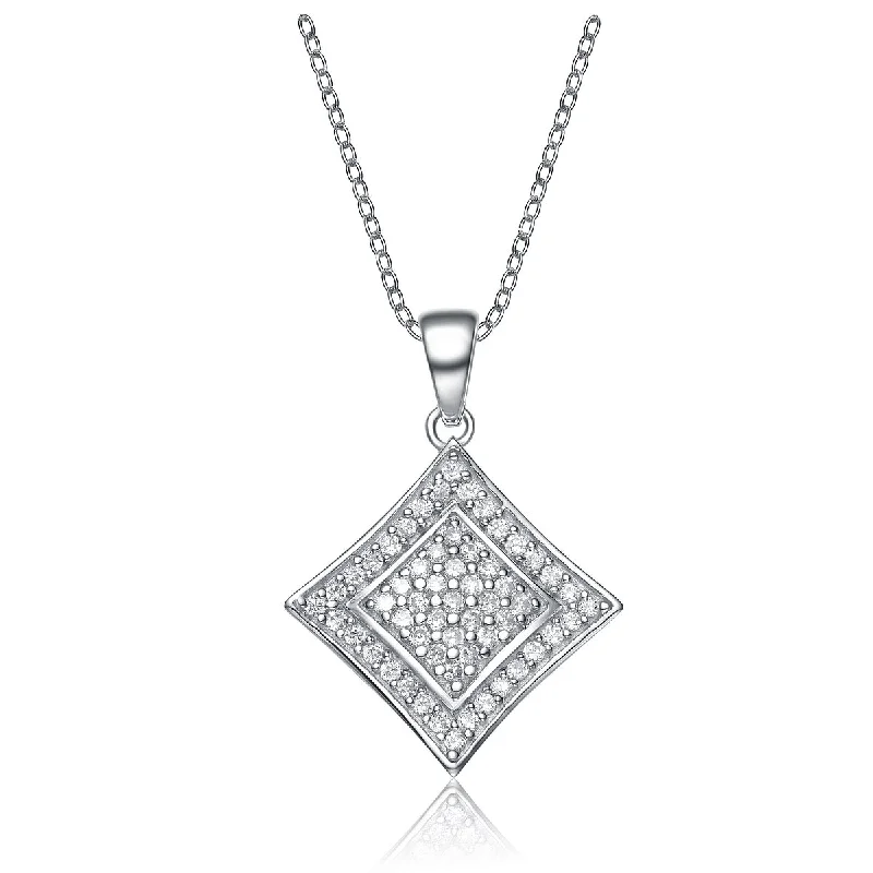 Stunning Jewelry At A Fraction Of The Price Gv C.z. Sterling Silver Rhodium Plated Square Shape Drop Pendant