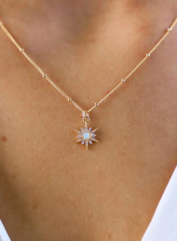 Trendy Minimalist Jewelry For Everyday Wear Opal Starburst Necklace In Gold