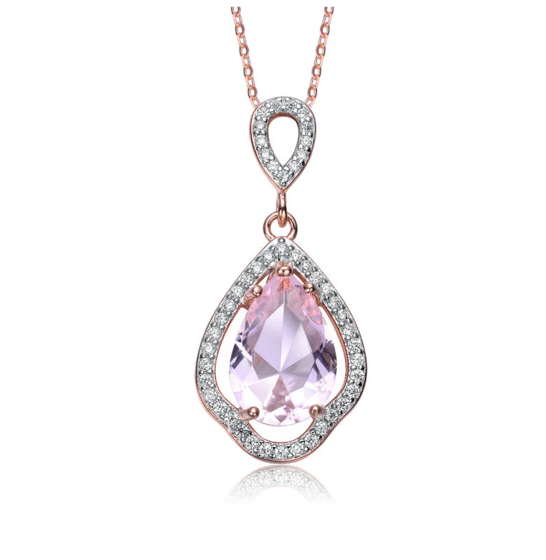 Accessorize For Less – Luxury Jewelry At Affordable Prices Rose Gold Plated Pear Shaped Light Purple Cubic Zirconia Pendant Accessorize For Less – Luxury Jewelry At Affordable Prices Rose Gold Plated Pear Shaped Light Purple Cubic Zirconia Pendant