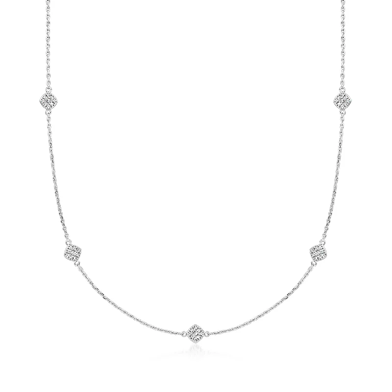Big Discounts On Elegant Jewelry Collections Ross-Simons Diamond Station Necklace in Sterling Silver Big Discounts On Elegant Jewelry Collections Ross-Simons Diamond Station Necklace in Sterling Silver