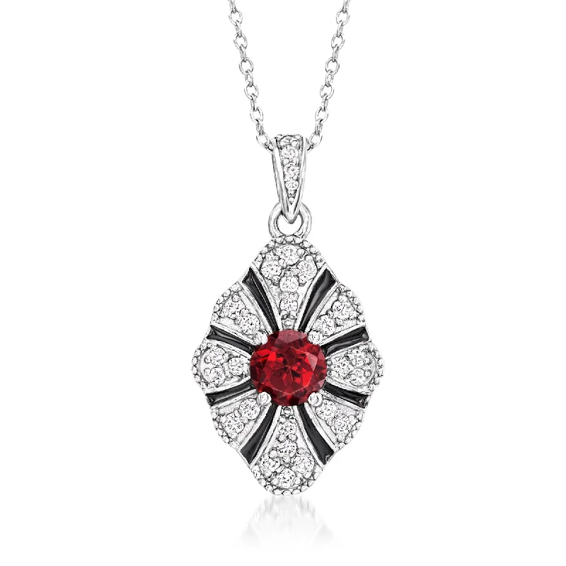 Huge Savings On Timeless Jewelry Collections Ross-Simons Garnet and . White Zircon Vintage-Style Pendant Necklace With Black Enamel in Sterling Silver Huge Savings On Timeless Jewelry Collections Ross-Simons Garnet and . White Zircon Vintage-Style Pendant Necklace With Black Enamel in Sterling Silver