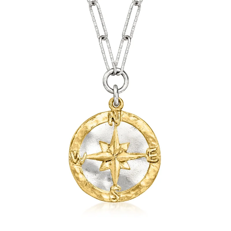 Grab Stylish Jewelry Before The Sale Ends Ross-Simons Two-Tone Sterling Silver Compass Paper Clip Link Necklace Grab Stylish Jewelry Before The Sale Ends Ross-Simons Two-Tone Sterling Silver Compass Paper Clip Link Necklace