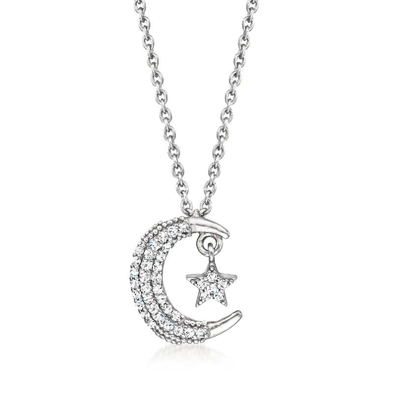 Versatile Layering Jewelry For Effortless Chic RS Pure by Ross-Simons Diamond Moon and Star Necklace in Sterling Silver Versatile Layering Jewelry For Effortless Chic RS Pure by Ross-Simons Diamond Moon and Star Necklace in Sterling Silver