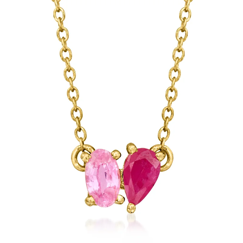 Make Your Outfit Shine With Discounted Jewelry RS Pure by Ross-Simons Pear-Shaped Ruby and . Oval Pink Sapphire Toi Et Moi Ring in 14kt Yellow Gold Make Your Outfit Shine With Discounted Jewelry RS Pure by Ross-Simons Pear-Shaped Ruby and . Oval Pink Sapphire Toi Et Moi Ring in 14kt Yellow Gold
