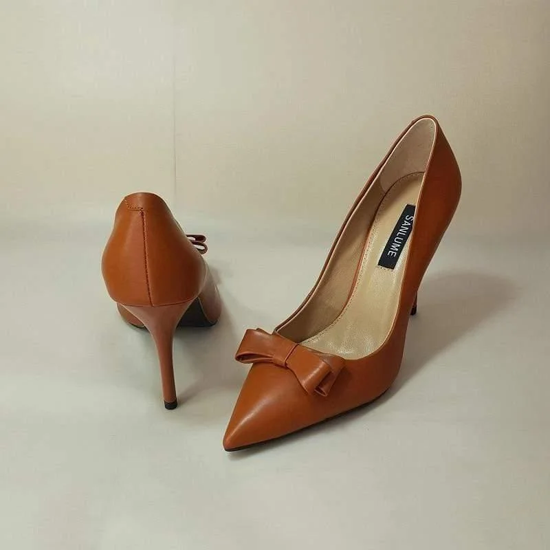 Sophisticated Street Style Offers Sexy Handmade cowhide Caramel color Elegant style office shoes women