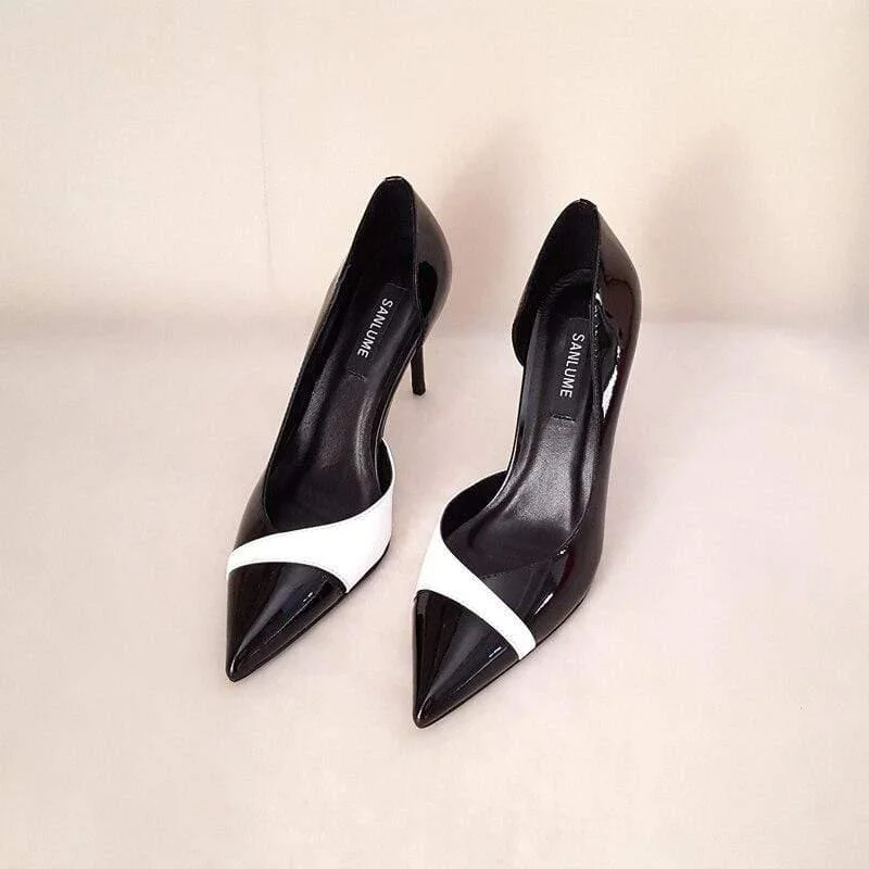 Classic Chic Deals Sexy White high heels  Elegant handmade Head layer cowhide pointed toe office shoes