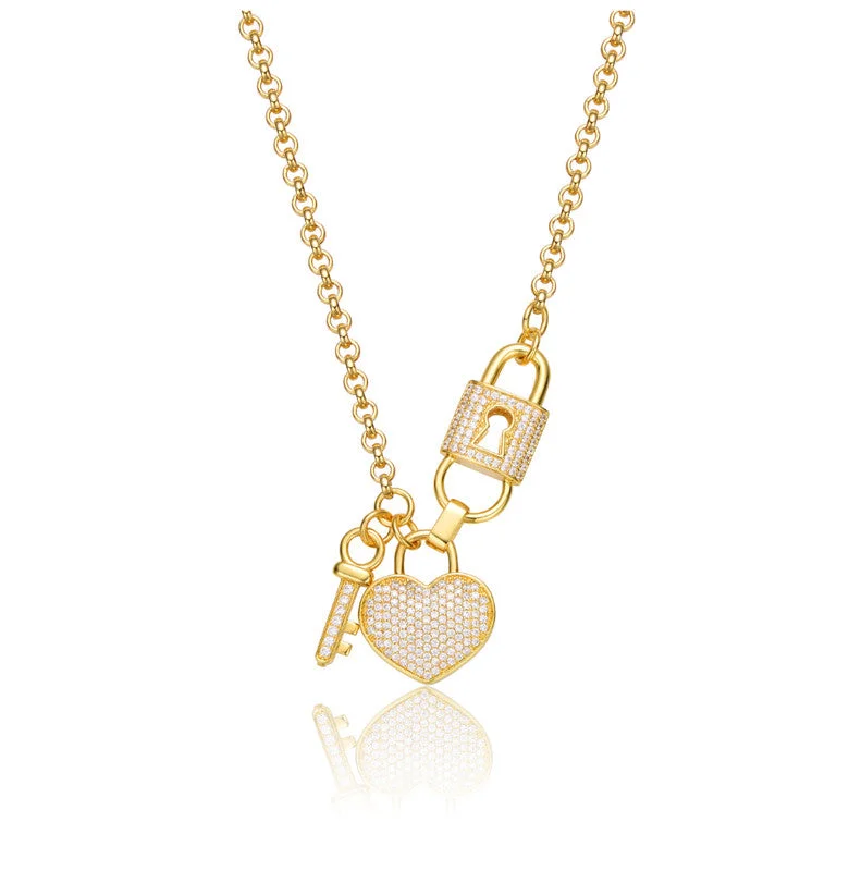 Limited-Stock Jewelry Sale – Shop Before It's Gone Sterling Silver 14k Gold Plated with Clear Cubic Zirconia Heart & Padlock Charm Necklace Limited-Stock Jewelry Sale – Shop Before It's Gone Sterling Silver 14k Gold Plated with Clear Cubic Zirconia Heart & Padlock Charm Necklace