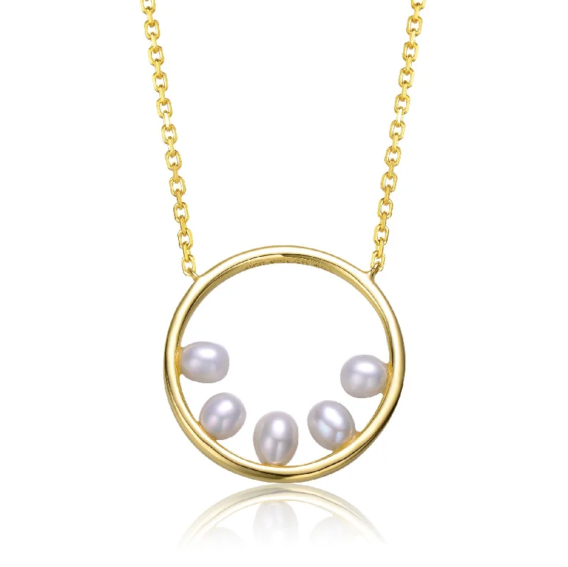 The Perfect Jewelry Piece At The Perfect Discount Sterling Silver 14k Yellow Gold Plated with White Pearl Halo Eternity Circle Pendant Layering Necklace The Perfect Jewelry Piece At The Perfect Discount Sterling Silver 14k Yellow Gold Plated with White Pearl Halo Eternity Circle Pendant Layering Necklace