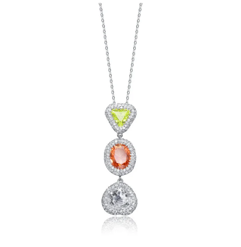 Elevate Your Outfit With Discounted Statement Jewelry Sterling Silver Cubic Zirconia White Yellow And Burnt Amber Cubic Zirconia Dangling Pendant Necklace Elevate Your Outfit With Discounted Statement Jewelry Sterling Silver Cubic Zirconia White Yellow And Burnt Amber Cubic Zirconia Dangling Pendant Necklace