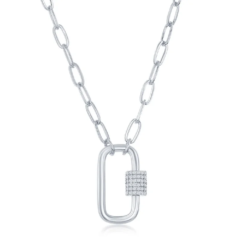 Premium Diamond Jewelry For Unforgettable Moments Sterling Silver Micro Pave CZ Oval Carabiner Paperclip Necklace Premium Diamond Jewelry For Unforgettable Moments Sterling Silver Micro Pave CZ Oval Carabiner Paperclip Necklace