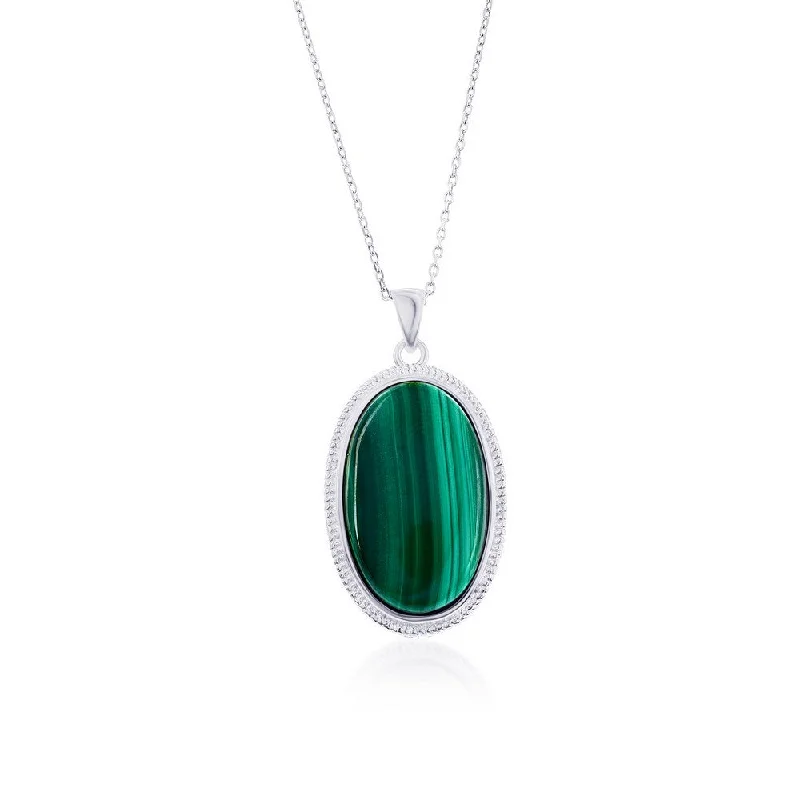 Limited-Time Offer On Premium Jewelry Collections Sterling Silver or Gold plated over Sterling Silver Oval Malachite Beaded Border Pendant Necklace Limited-Time Offer On Premium Jewelry Collections Sterling Silver or Gold plated over Sterling Silver Oval Malachite Beaded Border Pendant Necklace
