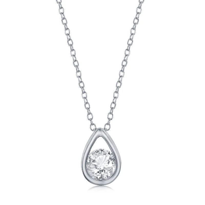 Adjustable Charm Bracelets For A Perfect Fit Sterling Silver Pearshaped Necklace w/Round 'April Birthstone' Gem - White Topaz Adjustable Charm Bracelets For A Perfect Fit Sterling Silver Pearshaped Necklace w/Round 'April Birthstone' Gem - White Topaz