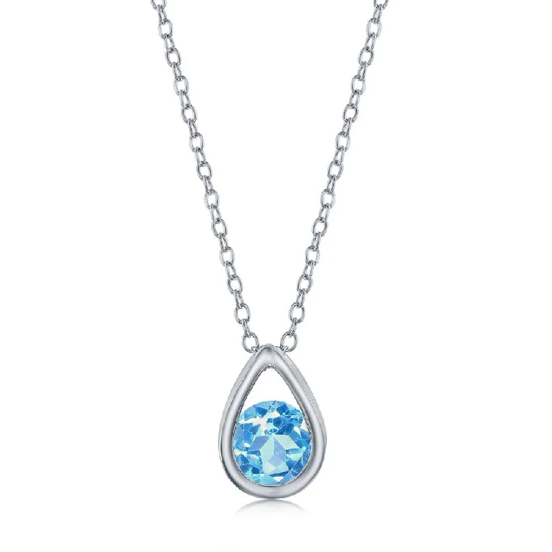 Seasonal Jewelry Sale – Upgrade Your Collection Sterling Silver Pearshaped Necklace w/Round 'December Birthstone' Gem - Swiss Blue Topaz Seasonal Jewelry Sale – Upgrade Your Collection Sterling Silver Pearshaped Necklace w/Round 'December Birthstone' Gem - Swiss Blue Topaz