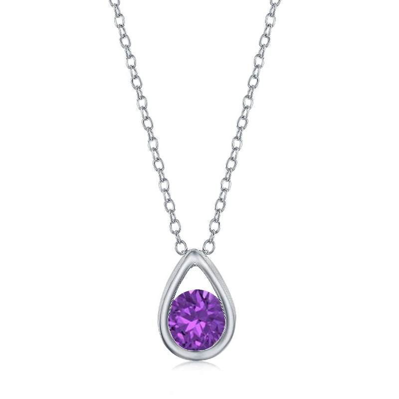 Shop Elegant Jewelry At Unbeatable Prices Sterling Silver Pearshaped Necklace w/Round 'February Birthstone' Gem - Amethyst Shop Elegant Jewelry At Unbeatable Prices Sterling Silver Pearshaped Necklace w/Round 'February Birthstone' Gem - Amethyst
