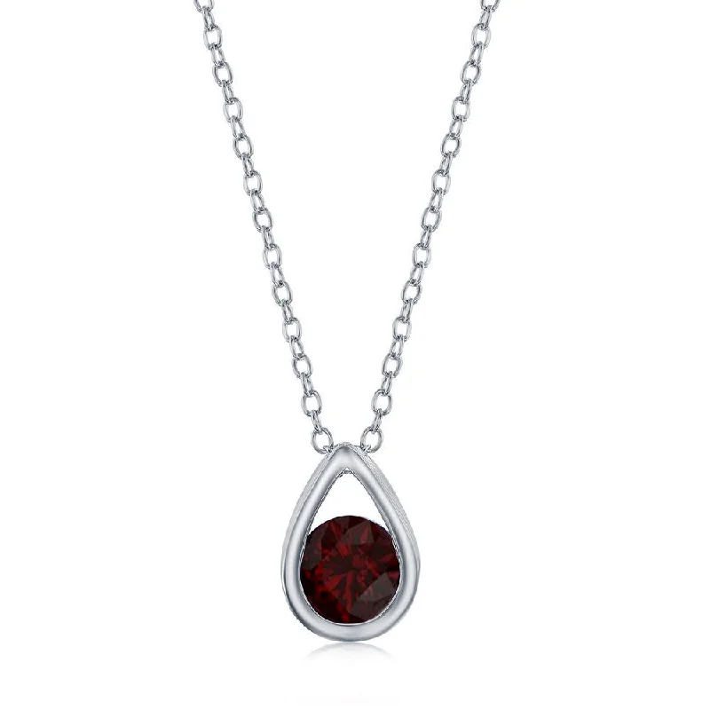 Holiday Jewelry Sale – Perfect Gifts At Great Prices Sterling Silver Pearshaped Necklace w/Round 'January Birthstone' Gem - Garnet