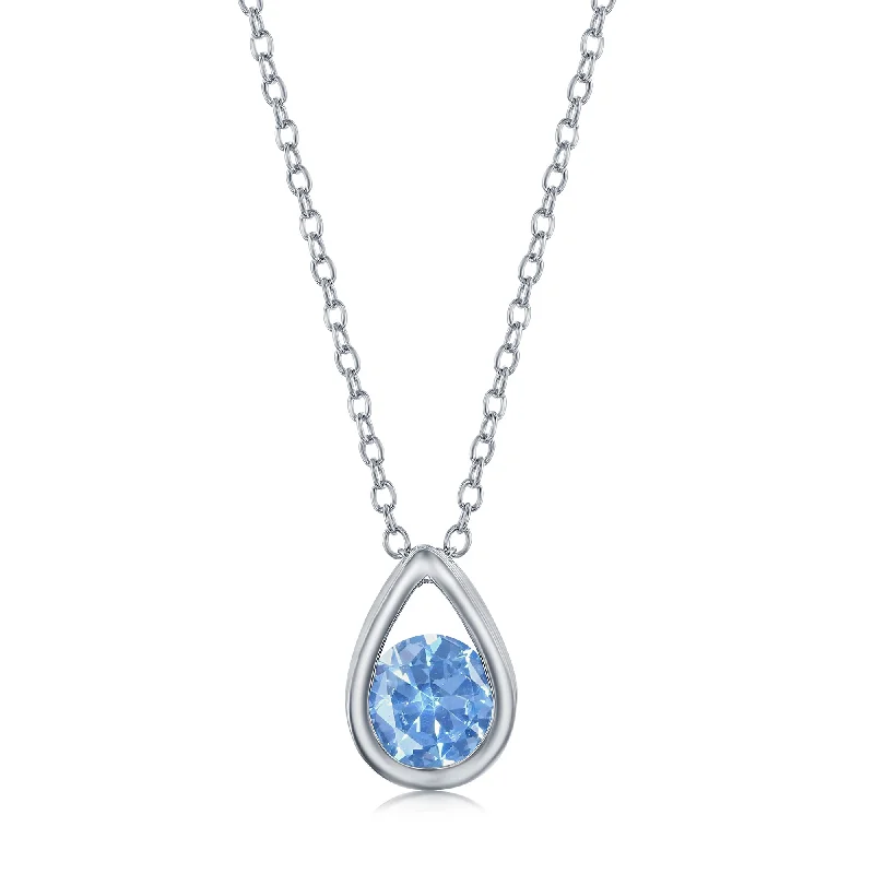 Shop Trending Jewelry With Exclusive Savings Sterling Silver Pearshaped Necklace w/Round 'March Birthstone' - Aquamarine