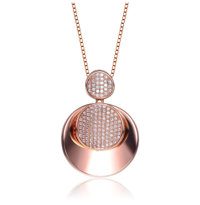 Buy More, Save More On Stunning Jewelry Pieces Sterling Silver Rose Overlay Cubic Zirconia Pave Double Circle Necklace Buy More, Save More On Stunning Jewelry Pieces Sterling Silver Rose Overlay Cubic Zirconia Pave Double Circle Necklace