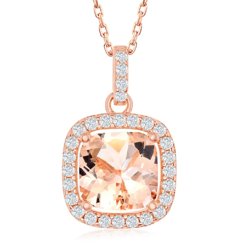 Romantic Heart-Shaped Jewelry For Special Gifts Sterling Silver Square Morganite CZ with White CZ Border Pendant - Rose Gold Plated Romantic Heart-Shaped Jewelry For Special Gifts Sterling Silver Square Morganite CZ with White CZ Border Pendant - Rose Gold Plated