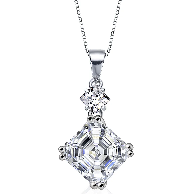 High-End Sparkle, Low-End Prices – Jewelry Sale Live Sterling Silver White Cubic Zirconia Square Asscher-Cut Pendant Necklace High-End Sparkle, Low-End Prices – Jewelry Sale Live Sterling Silver White Cubic Zirconia Square Asscher-Cut Pendant Necklace