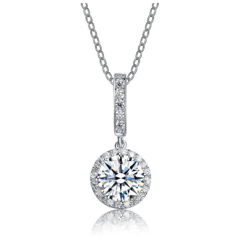 Breathtaking Jewelry At Limited-Time Savings Sterling Silver White Gold Plated with Clear Round Cubic Zirconia Drop Pendant Necklace Breathtaking Jewelry At Limited-Time Savings Sterling Silver White Gold Plated with Clear Round Cubic Zirconia Drop Pendant Necklace
