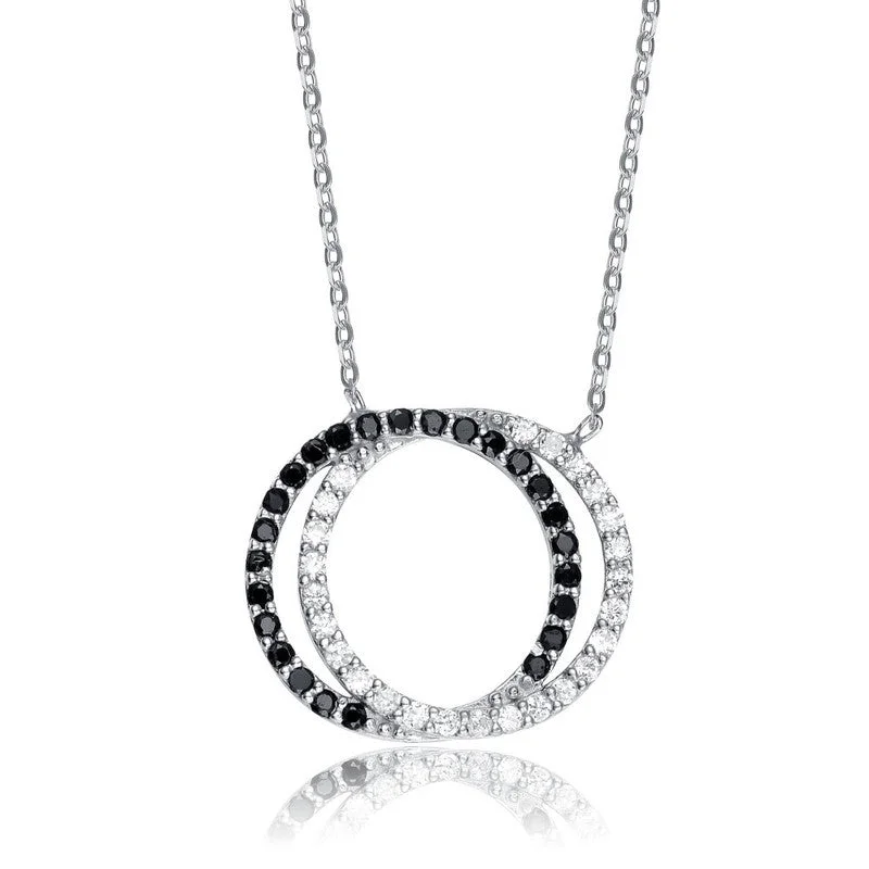 Don't Miss These Dazzling Jewelry Discounts Sterling Silver White Gold Plating with Clear Cubic Zirconia Double Outlined Circle Neckalce Don't Miss These Dazzling Jewelry Discounts Sterling Silver White Gold Plating with Clear Cubic Zirconia Double Outlined Circle Neckalce